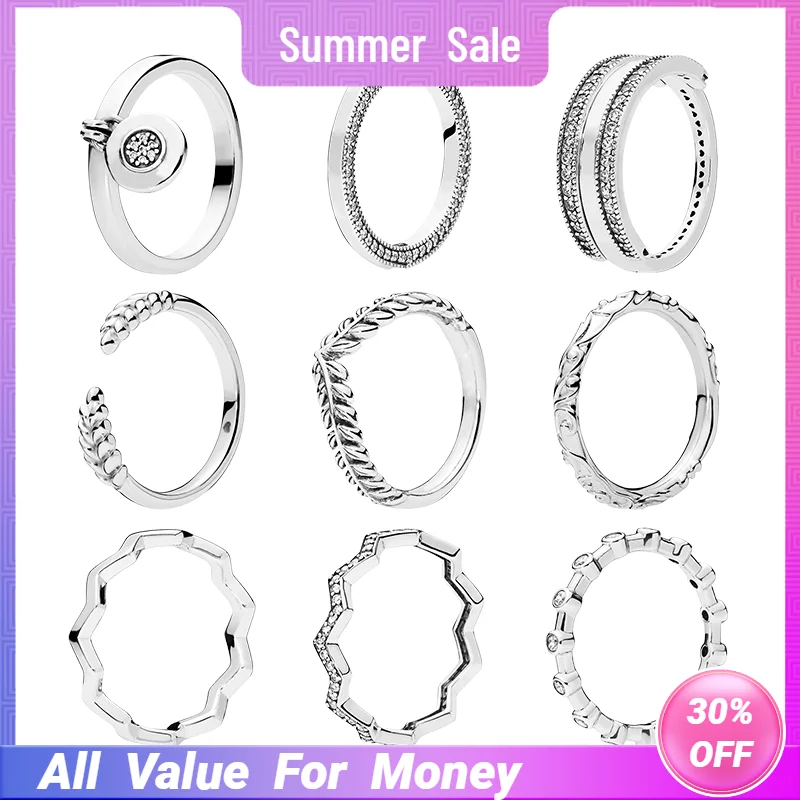 

Серебряные 925 оригинальные обручальные кольца для женщин, Изящные Ювелирные изделия, фирменные сердца, открытые зерна, желания, королевские...