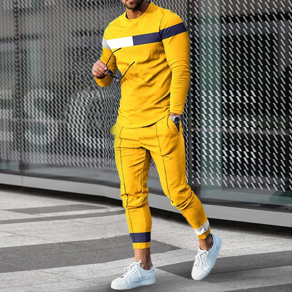 Summer Men 2 Piece Sets Tracksuit Long Sleeve T Shirt+Sweatpants Suit Men Streetwear Vintage Sweatshirt Oversized Clothing 2023