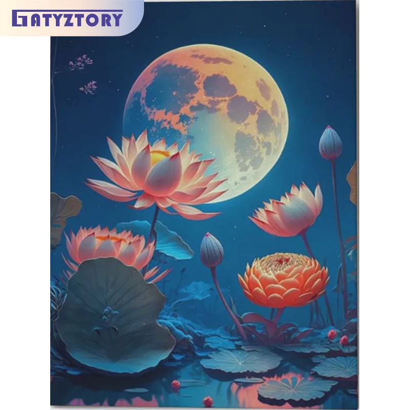 

GATYZTORY 60x75cm Paint By Numbers DIY Set On Canvas Lotus Flowers Coloring By Numbers Adults Crafts Picture Paint Home Decors