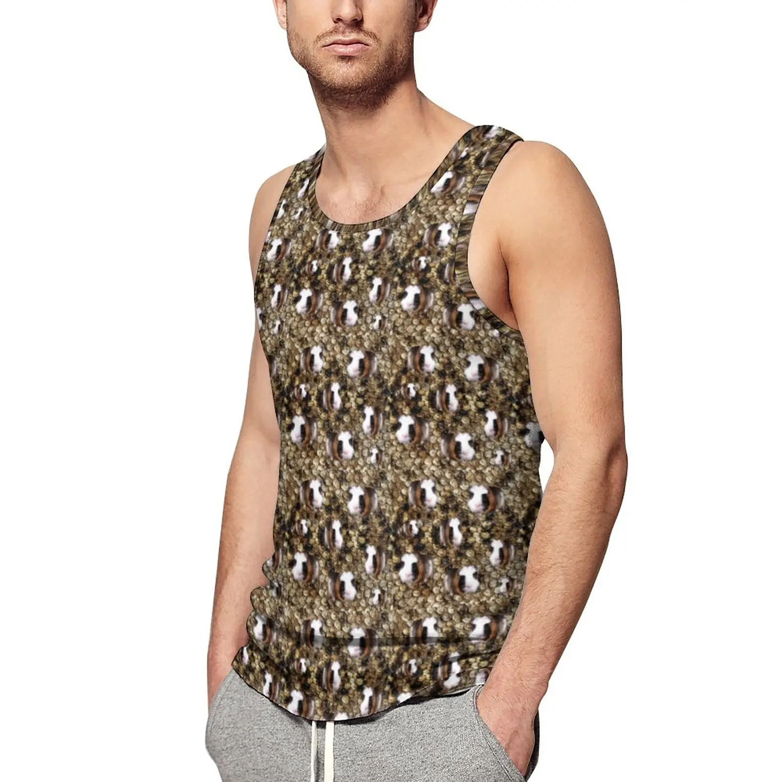 

Guinea Pig Tank Top Mens Snake Skin Print Tops Daily Graphic Training Vintage Oversized Sleeveless Vests