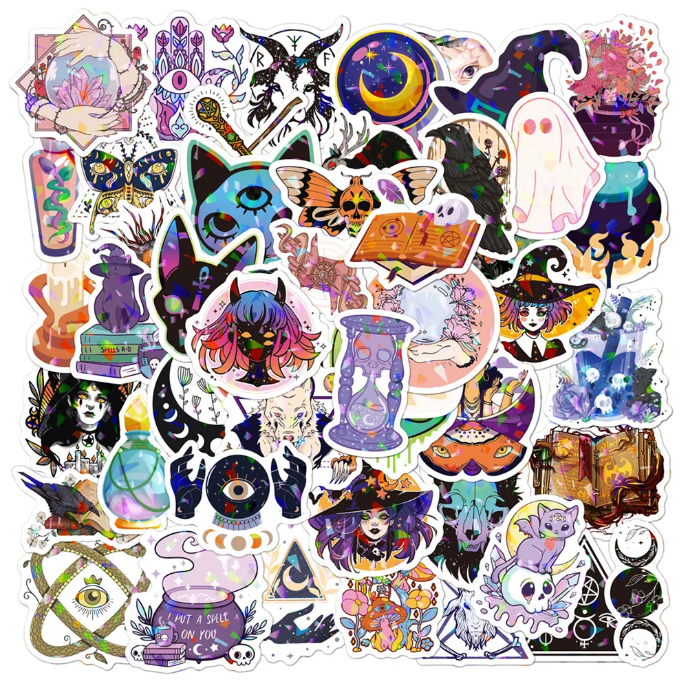 

10/30/50pcs Laser Style Magic Witch Moon Gothic Stickers Aesthetic Art Decals DIY Kid Scrapbook Luggage Car Graffiti Sticker Toy