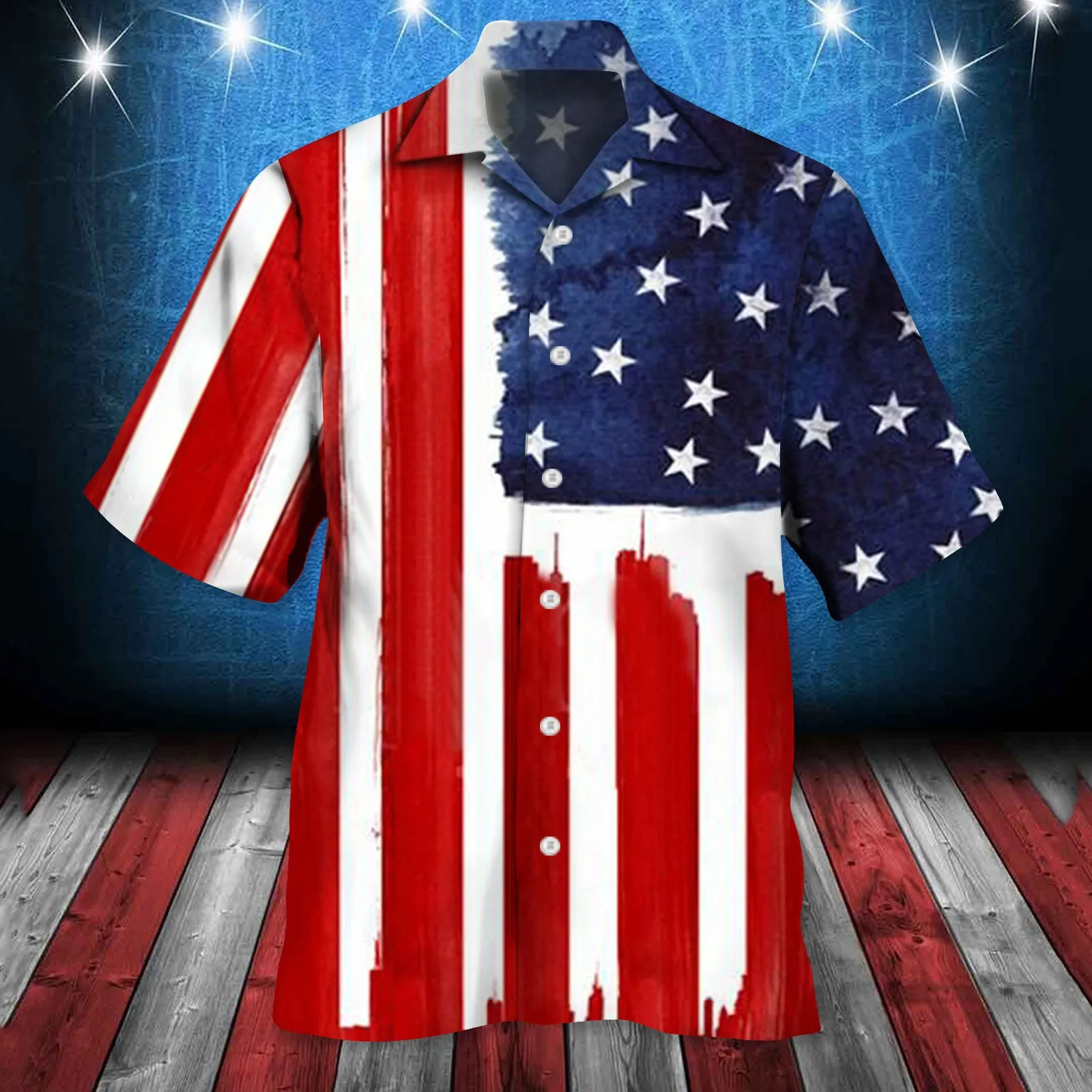 

Independence Day Men'S Shirt Summer American Flag Print Short Sleeves Blouses 4th Of July Button Down Vacation Camisas Blusas