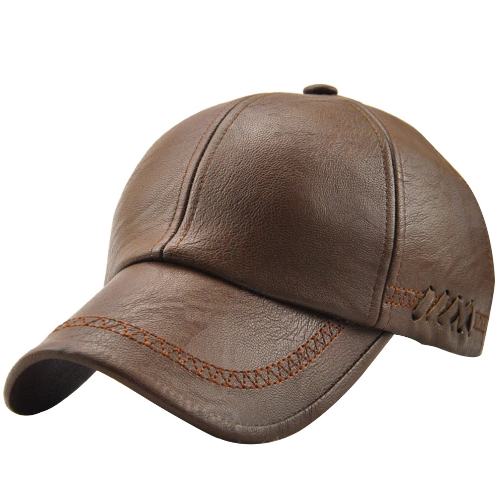 

Men Solid Travel Sun Hat Adjustable PU Leather Vintage Baseball Cap Outdoor Driving Adult Soft Warm Sports Autumn Winter