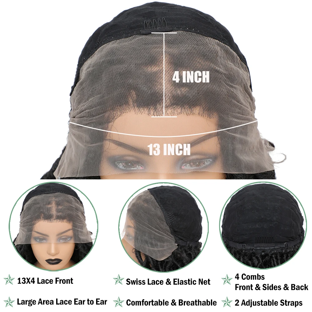 X-TRESS Braided Wigs Faux Locs Synthetic Lace Front Wig for Black Women 32 Inch Long Straight Dreadlocks 13X4 Free Part Lace Wig