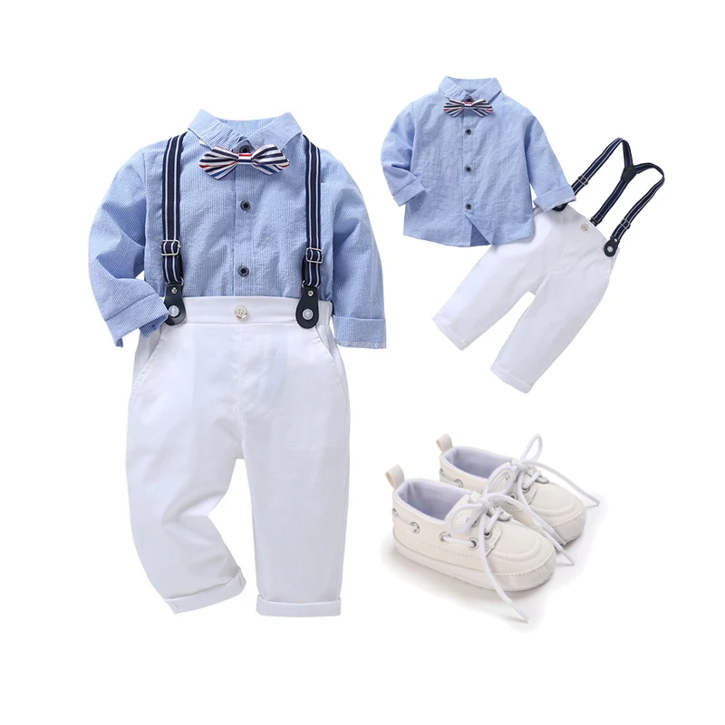 Baby Clothes Set Newborn  Boy  Fashion Clothing Striped Blouse Shirt with Suspender Pants Gentleman Wedding Suit