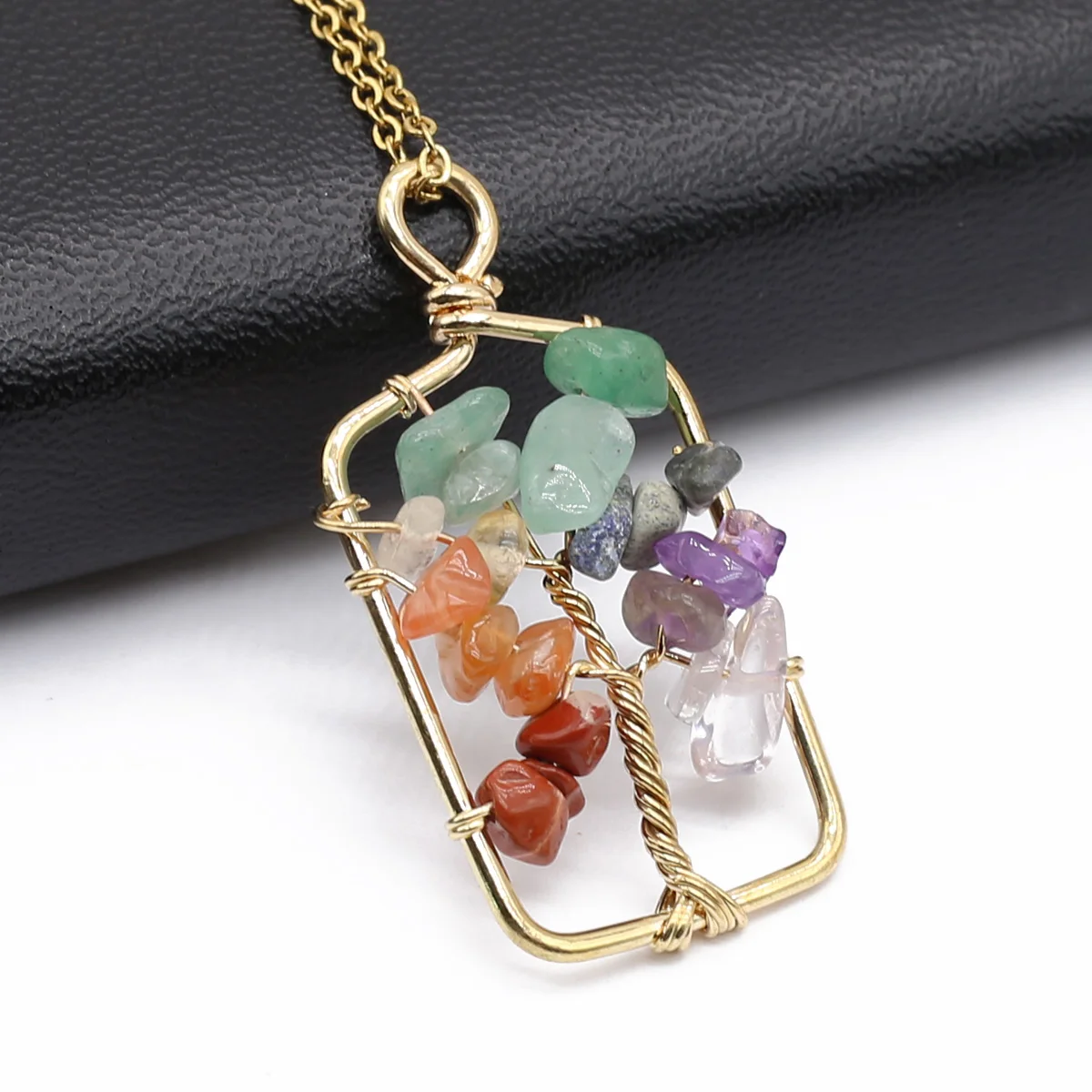 

Natural Stone Amethysts Pendants Gold Color Wire Wrap Crystal Stainless Steel for Women Necklace Jewelry Reiki Healing Gifts