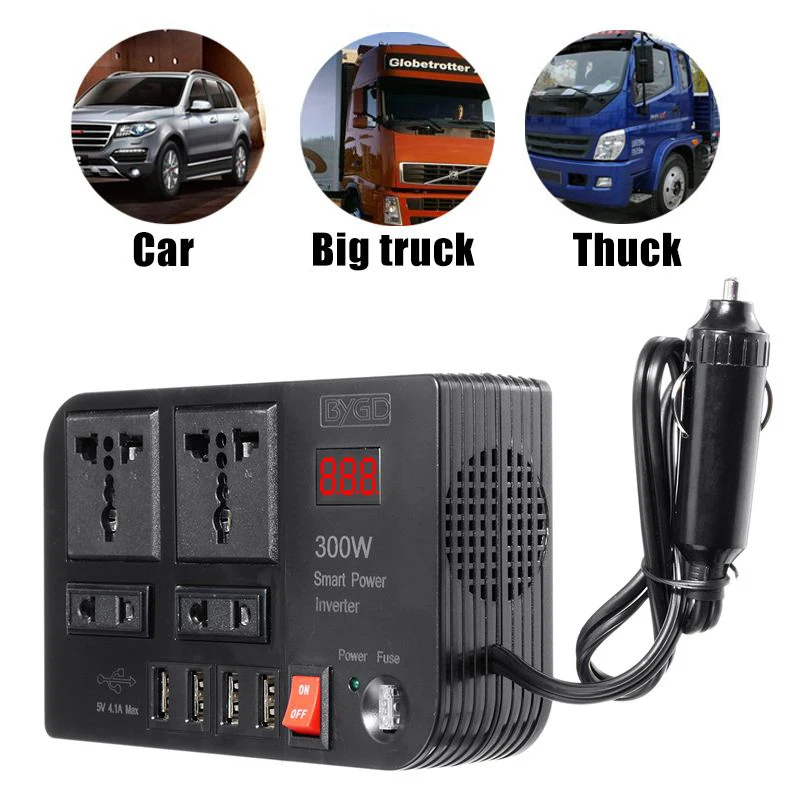 

300W DC 12V to AC 220V Car Power Inverter Charger Converter Adapter Splitter 4 USB DC12 To AC220 Modified Sine Wave Transformer