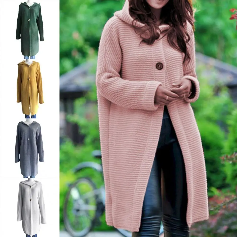 

Fashion Knitted Cardigan Ultra Soft Sweater Coat Loose Fit Long Sleeve Hooded Cardigan Mid-Length