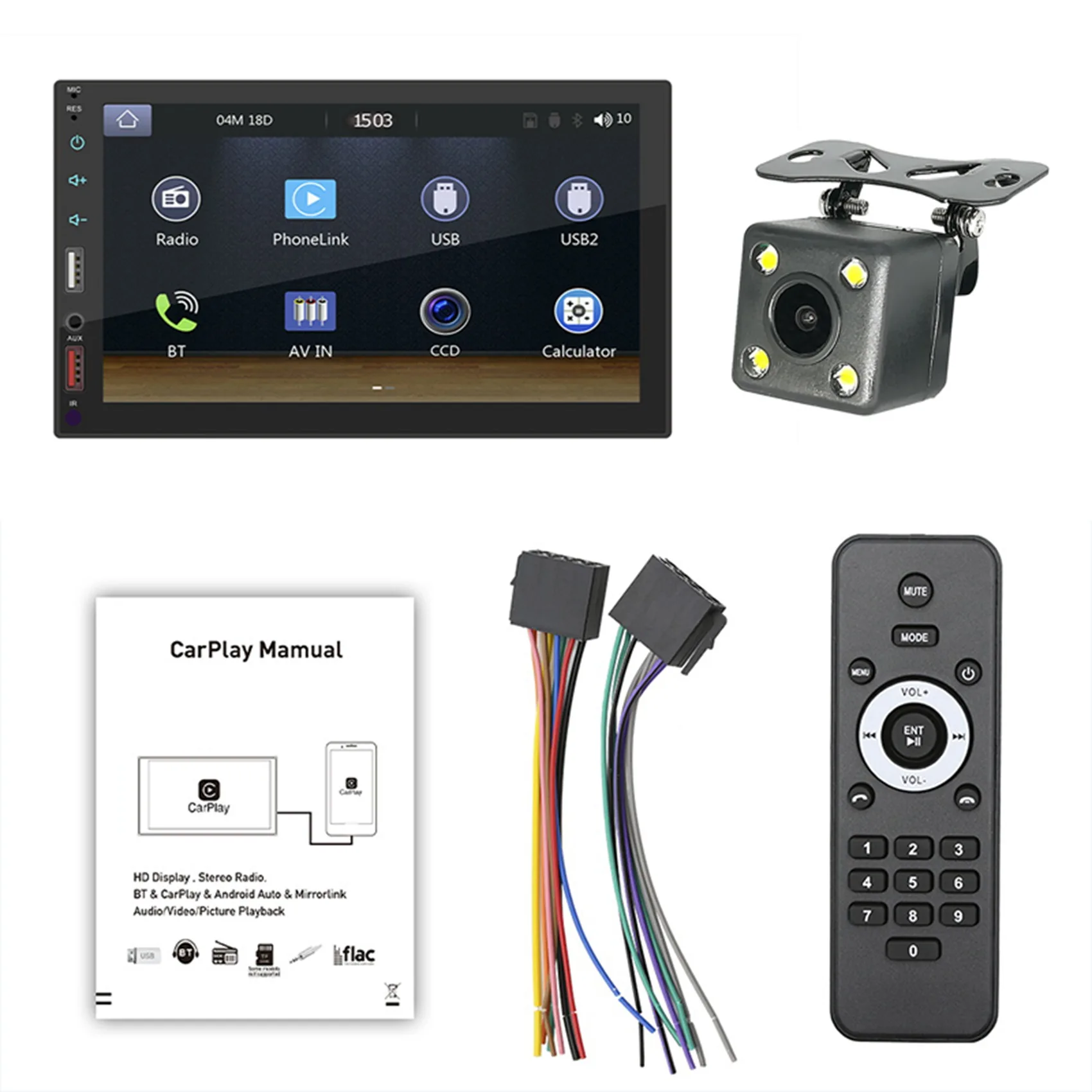 

2 Din 7 Inch Touch Screen Car Radio Car Stereo Bluetooth MP5 Player with CarPlay Android Auto 2 USB FM Car Player A