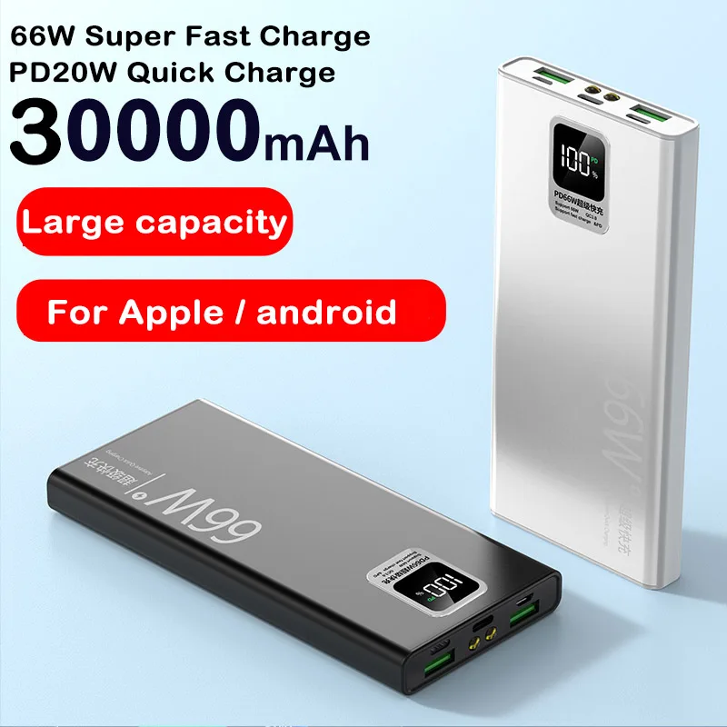 

Power Bank 30000mAh with USB Output 66W Fast Charging Powerbank External Battery Pack for iPhone Huawei Xiaomi Samsung Powerbank