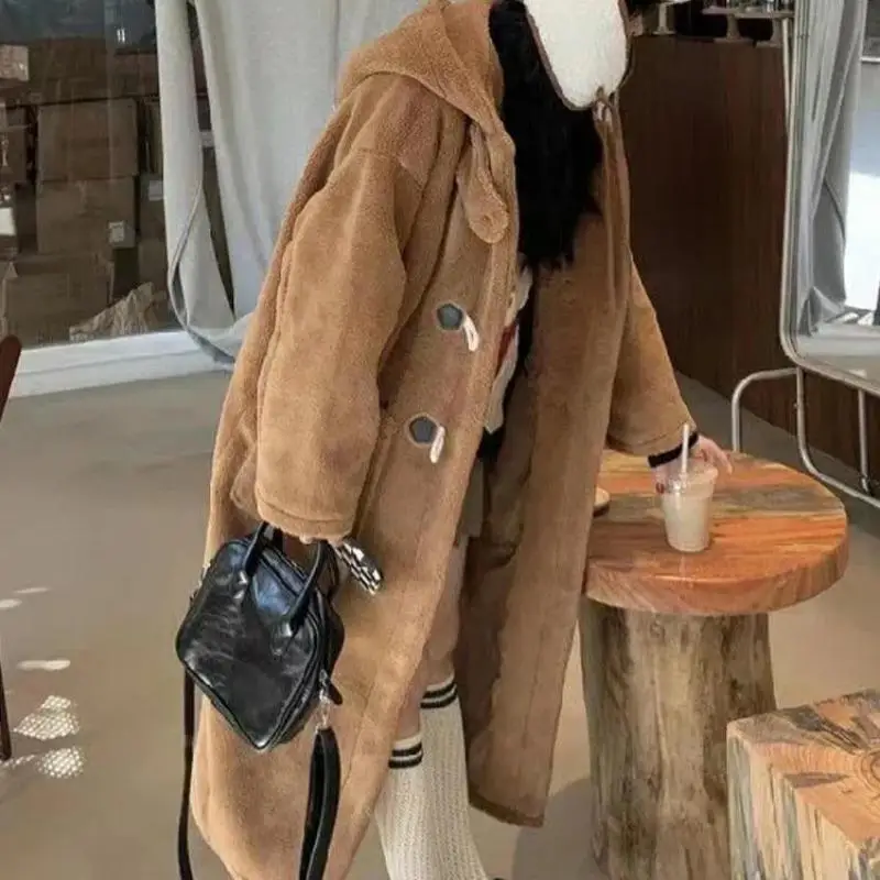 Коровья угловая пуговица плюшевое женское пальто однотонная хлопковая куртка с