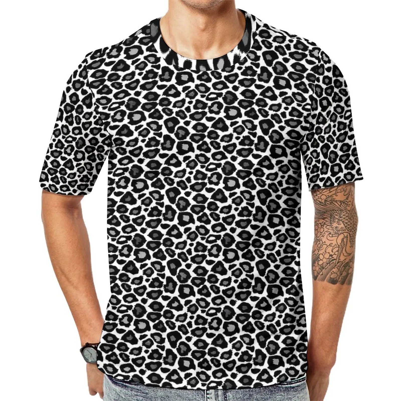 

Black And White Leopard T Shirt Animal Print Vintage T-Shirts Male Basic Tshirt Summer Short Sleeve Printed Tops Plus Size