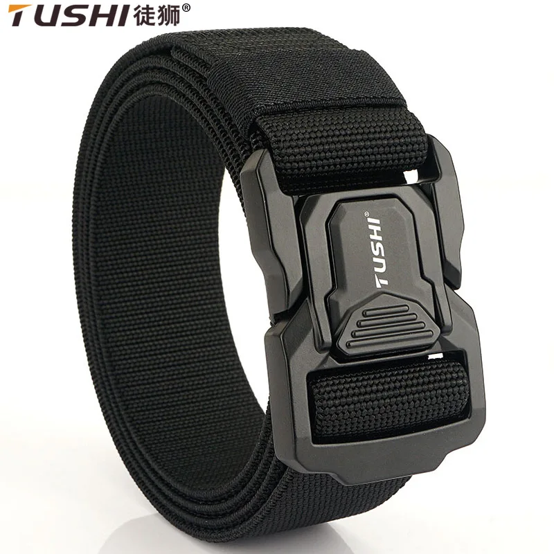 

TUSHI 2023 Hot Sell Tactical Belt 125cm*3.8cm Elastic Polyester Male Waistband Metal Quick Release Buckle Sports Ceinture Jeans