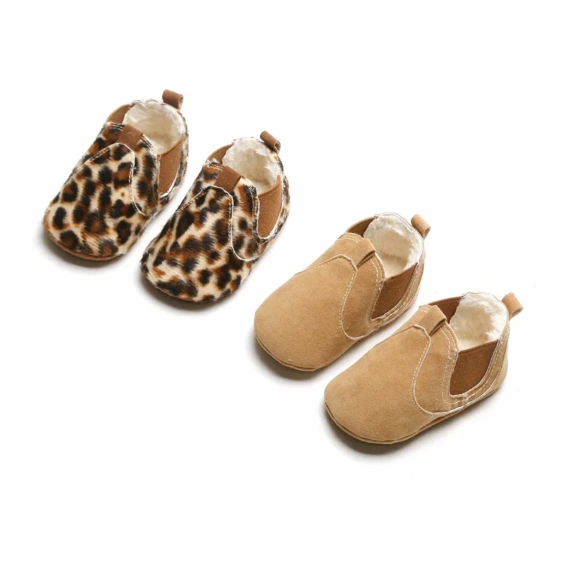 

Newborn Baby Boy Girl Leather Soft Sole Crib Shoes Sneakers Prewalker Leopard Solid Warm First Walkers New Toddler For Winter