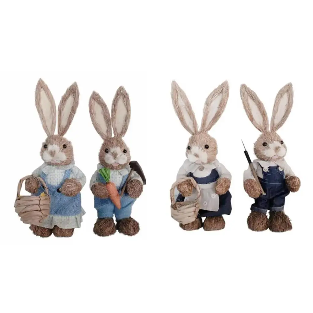 

4x Straw Easter Rabbit Decoration Animal Bunny Figurines for Desktop Home