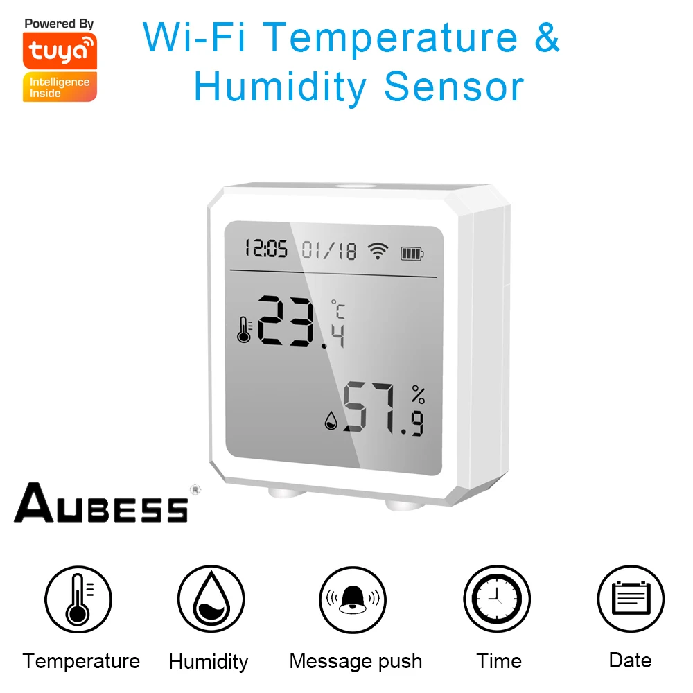 

Умный Wi-Fi датчик температуры и влажности Tuya, комнатный гигрометр, термометр с ЖК-дисплеем, поддержка Alexa Google Assistant