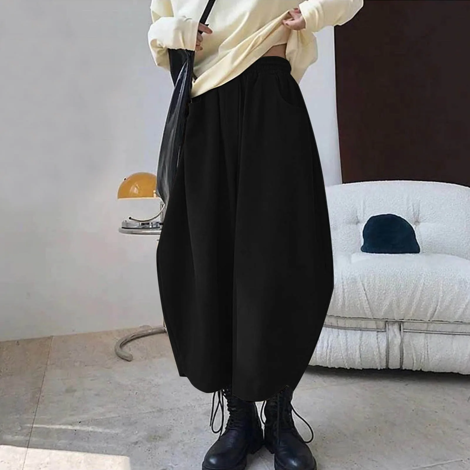 

Autumn Women's New Vintage Fashion Trousers Loose Solid Colour Wide Leg Trousers Casual Comfortable Elastic High Waist Pants