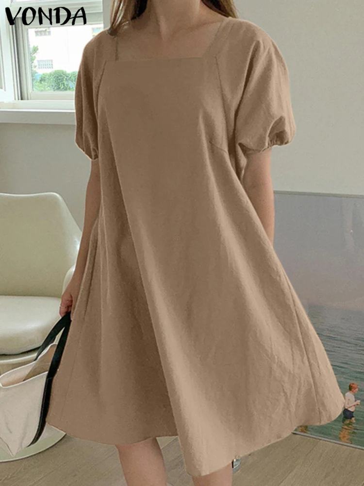 

Пикантное мини-платье VONDA с открытой спиной, женское летнее Плиссированное пляжное платье с квадратным вырезом, Модный женский сарафан с короткими рукавами-фонариками, 2023