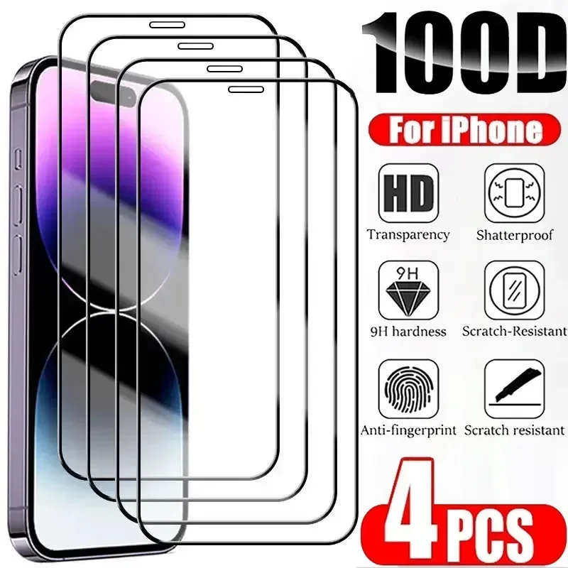 

Защитное стекло, закаленное стекло для iPhone 14/13/12/11/15 Pro Max/12/13/Mini/14/15 Plus/14 Pro, 4 шт.