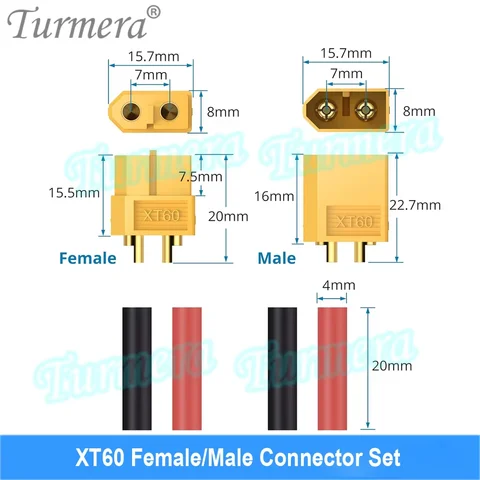 Разъем Turmera XT60, штекер, гнездо с термоусадочным кабелем длиной 30 мм, 16awg 30 А, предохранительный кабель для электровелосипеда или воздушного дрона 12 В, 24 В, 48 В, для самостоятельного использования