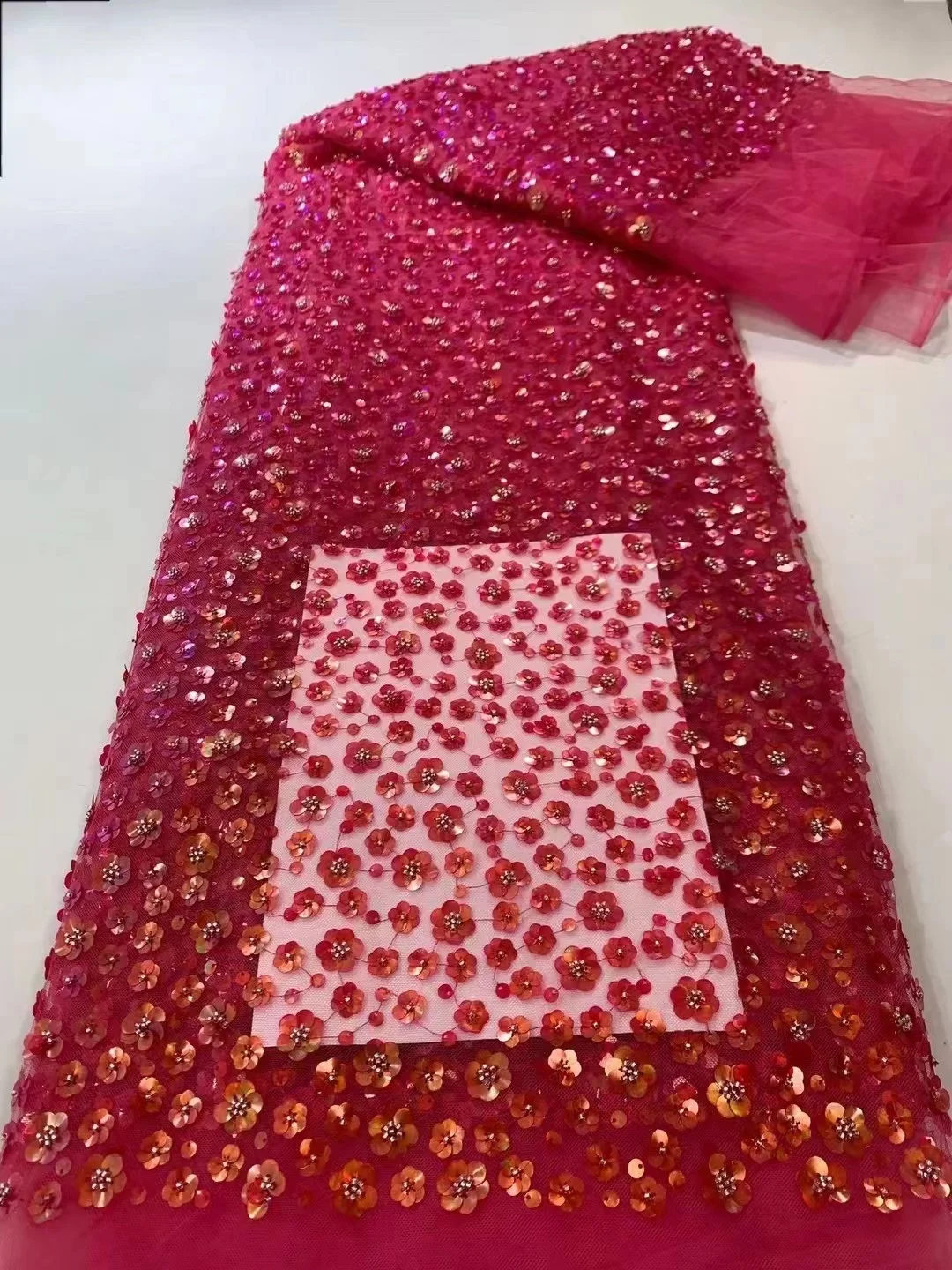 

African Sequins Beaded Lace Fabrics 2023 High Quality Sequence Embroidery French Nigerian Lace Fabric For Wedding Sewing