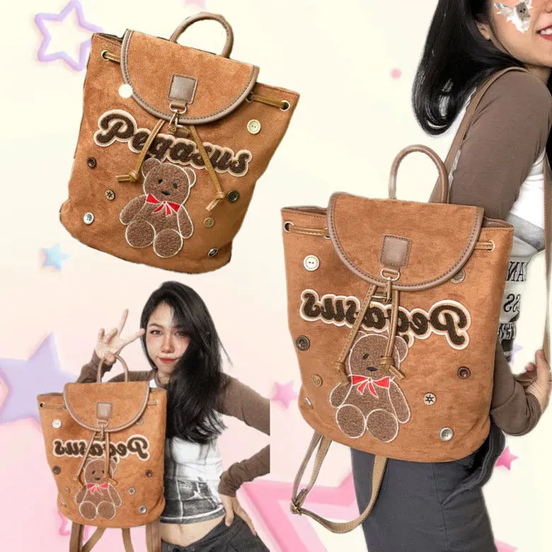 Женский рюкзак Bear Y2k корейская мода дизайнерская сумка на шнурке милая школьная в
