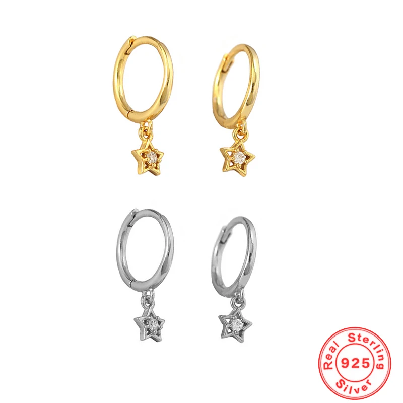

Light Luxury 925 Sterling Silver Simple Star Zircon Drop Earrings Female Geometric Five-pointed Star All-match Stacked Jewelry