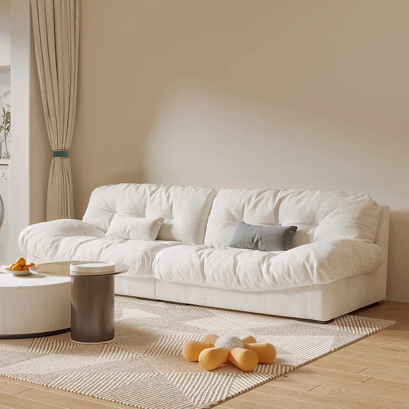 

Lamb down sofa living room modern light luxury ins cream three person down fabric cloud super soft sofa
