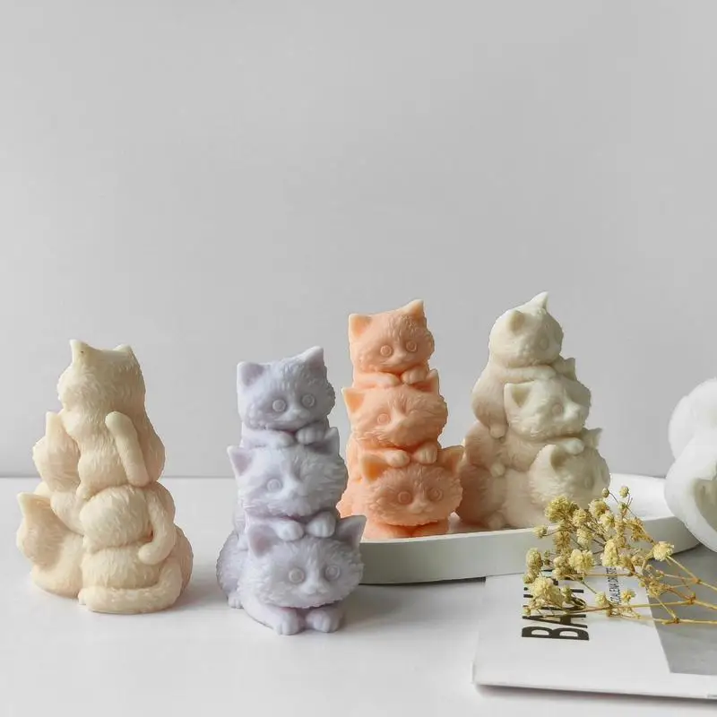 ulowane silikonowe formy do świec 3D Cat Cute Animal Series Crafts Gypsum Resin Soap Ice Making DIY Kitten Chocolate Cake Baking Mold