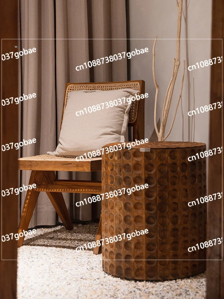 LMM Винтажный резной дуб круглый журнальный столик из дерева или камня