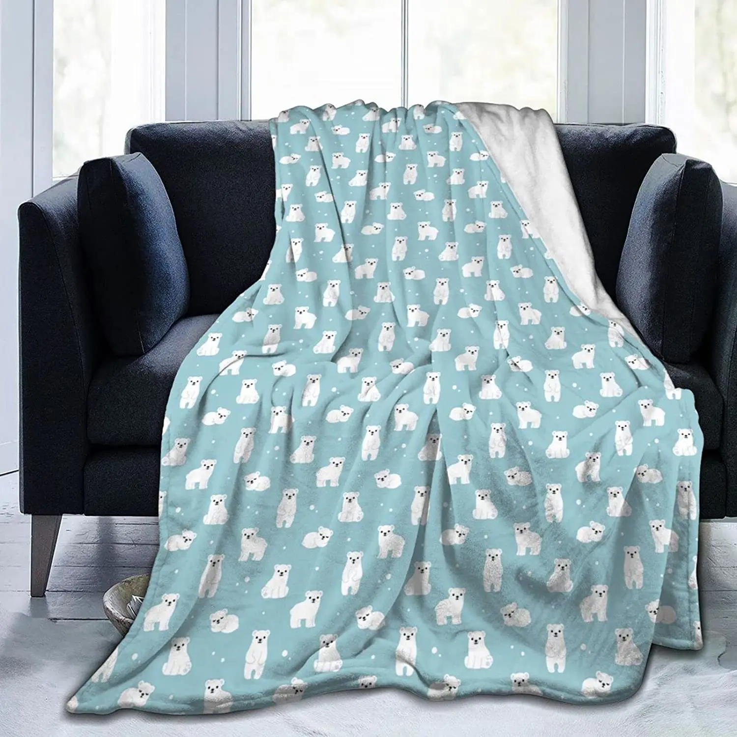 

Cute Cartoon Polar Bear Throw Blanket Ultra Soft Warm All Season Decorative Fleece Blankets for Bed Chair Car Sofa Couch Bedroom
