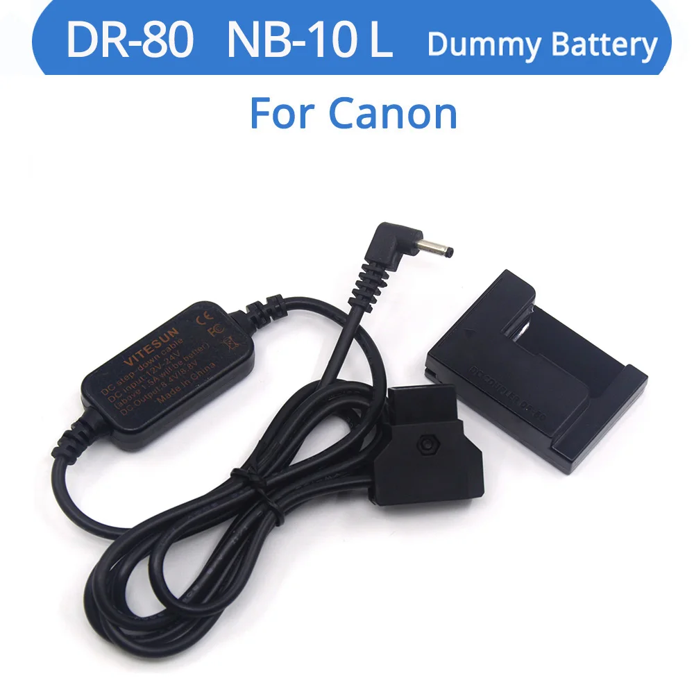 

D-TAP 12-24V Step Down Cable ACK-DC80 DR-80 Coupler NB-10L Dummy Battery For Canon PowerShot G15 G16 SX60HS SX50 SX60 G1