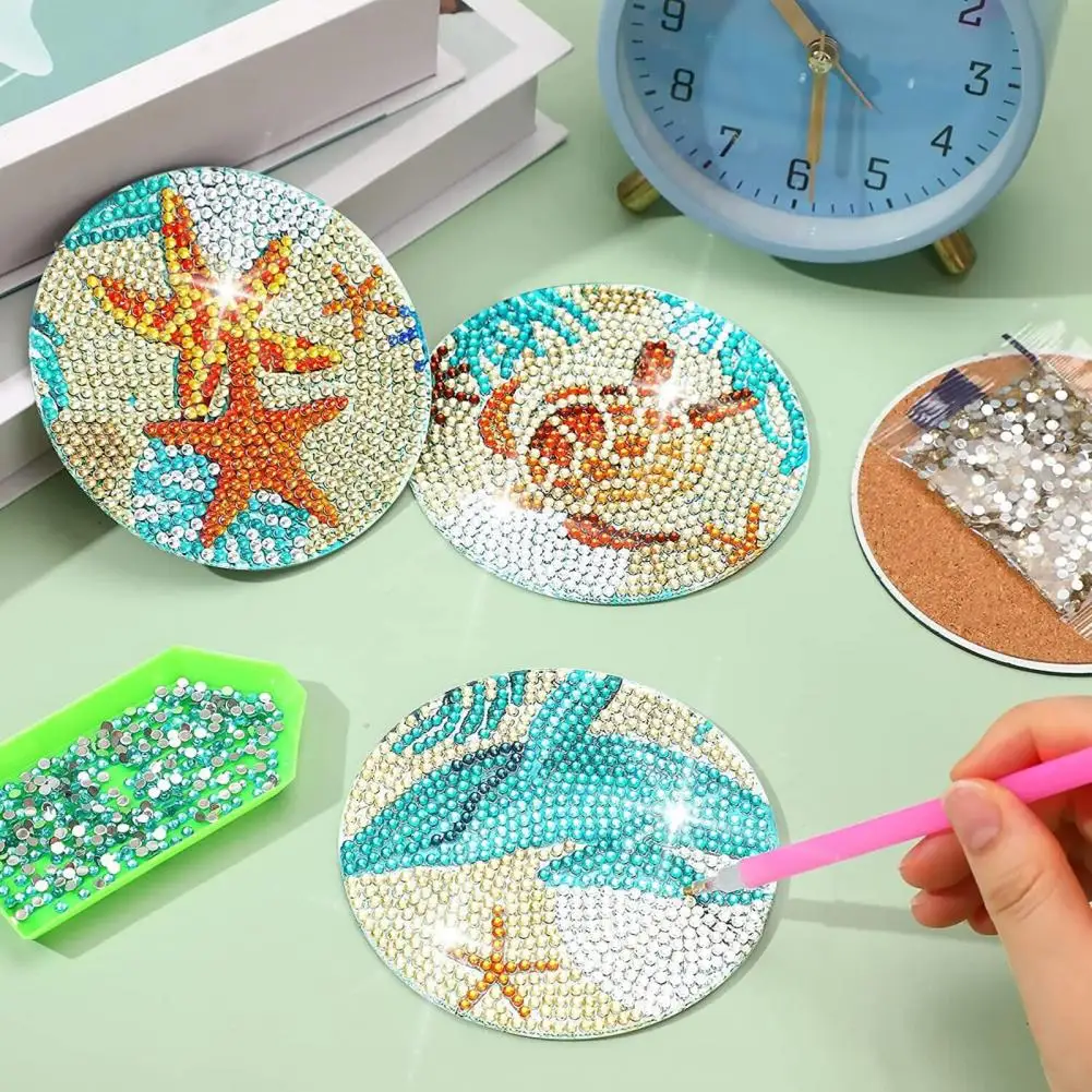 

1 Set Diamond Painting Coasters Round Exquisite Shiny Cup Mat Hand Making Tools for Home