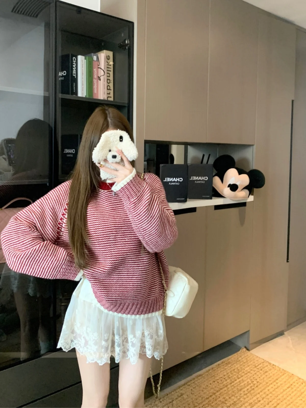 Популярный дизайн корейский свитер в синюю полоску женский зимний 2024 новый