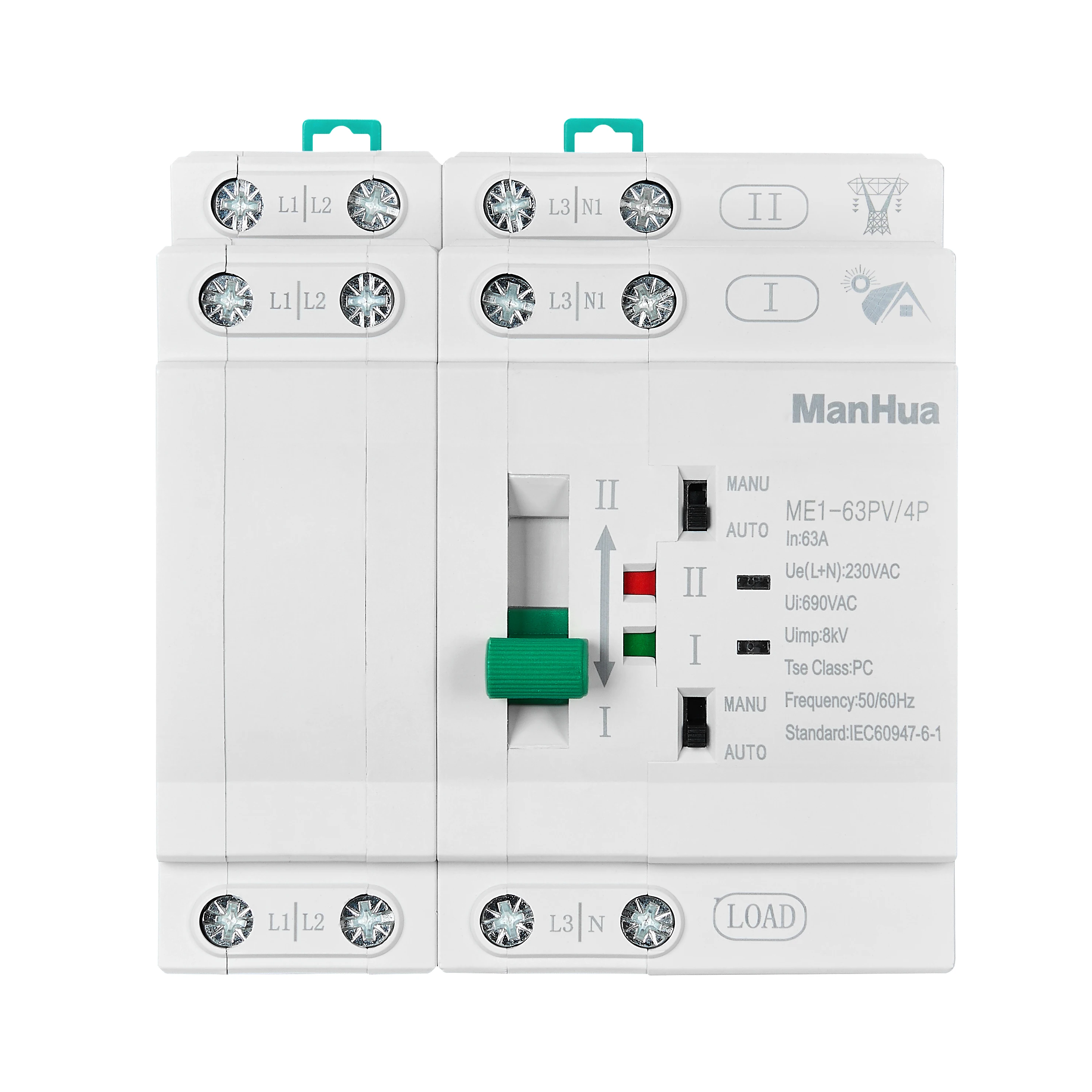 ManHua ME1-63PV/4P 63A 230VAC Автоматический резервный переключатель двойного питания