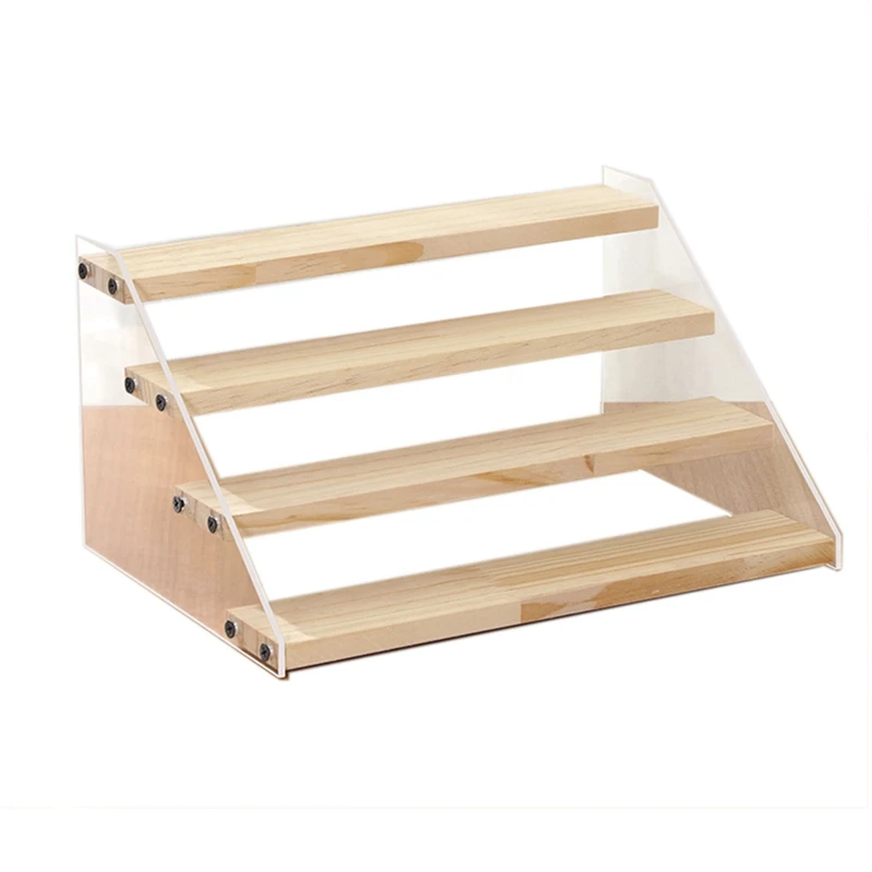 

DIY Wooden Panel Riser Spices & Condiments Rack Blind Box Display Rack Desktop Trapezoidal Display Stand 4 Layers