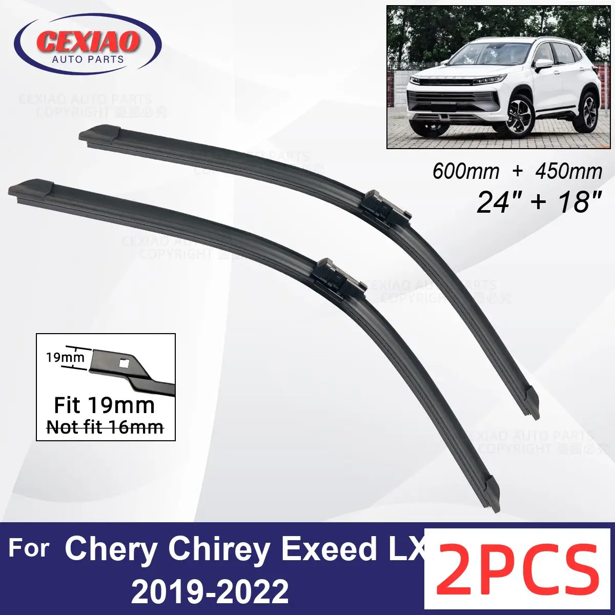 

Car Wiper For Chery Chirey Exeed LX 2019-2022 Front Wiper Blades Soft Rubber Windscreen Wipers Auto Windshield 600mm + 450mm