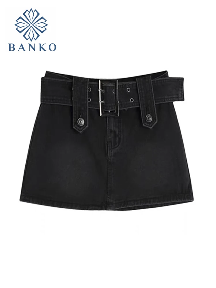 

Women's Jeans Skirt Belt Mini Denim Skirt Korean Low Waist Straight A-line Short Skirt 2022 Summer Harajuku Bandage Sexy Vintage