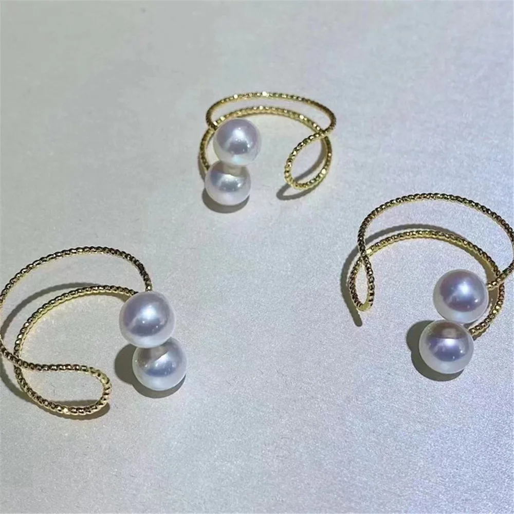 

DIY Pearl Accessories S925 Sterling silver jewelry Double pearl ring empty holder can be adjusted with 6-8mm round beads