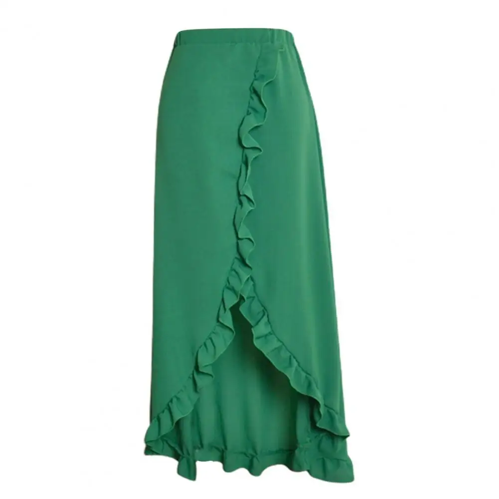 

Beach Skirt Solid Color Ruffles Summer Slit Long Skirt Beachwear