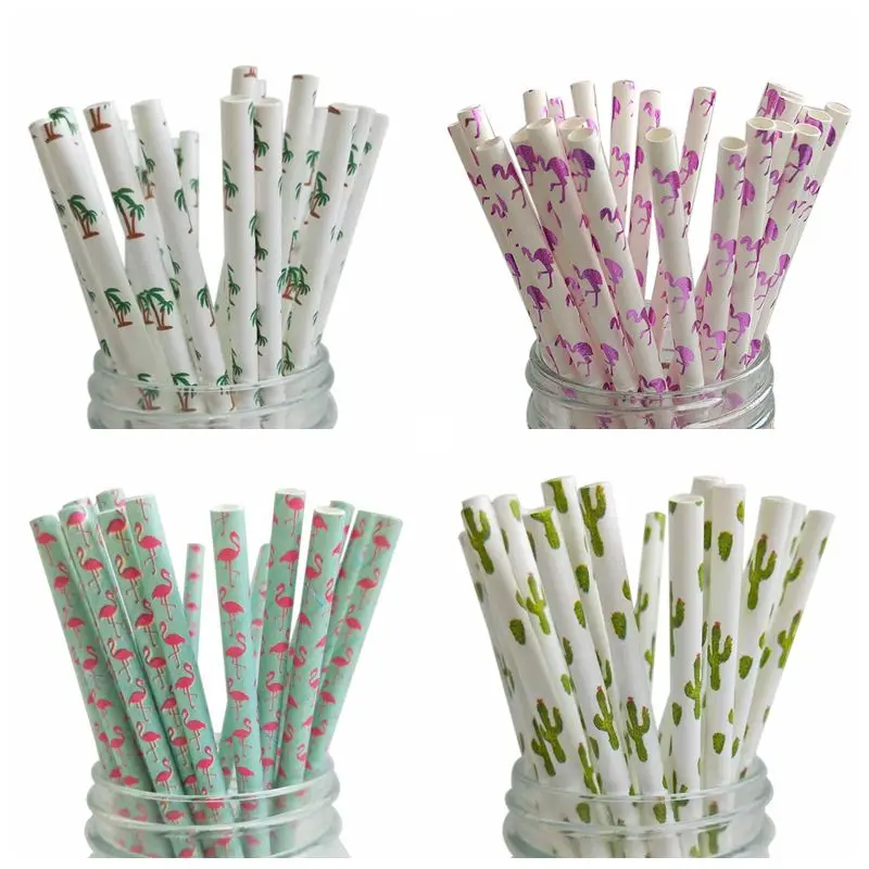 

25pcs Hawaiian Paper Straw Coconut Tree Flamingo Turtle Leaf Pineapple Straws Happy Tropical Hawaii Birthday Party Supplies