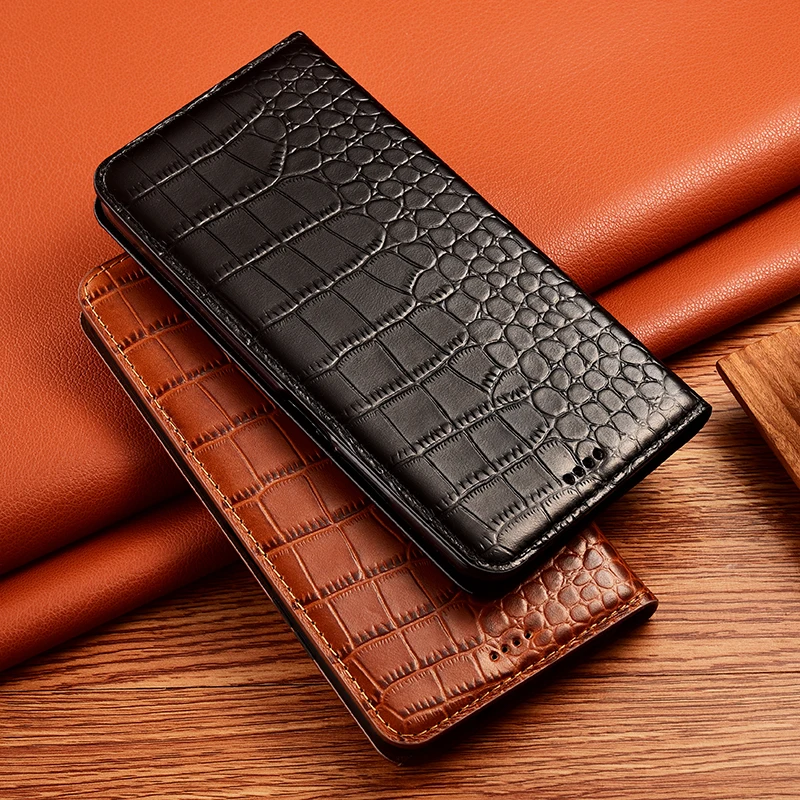 

For iPhone 14 Pro Max i14 Plus Genuine Leather Case Crocodile Veins Magnetic Flip Cover