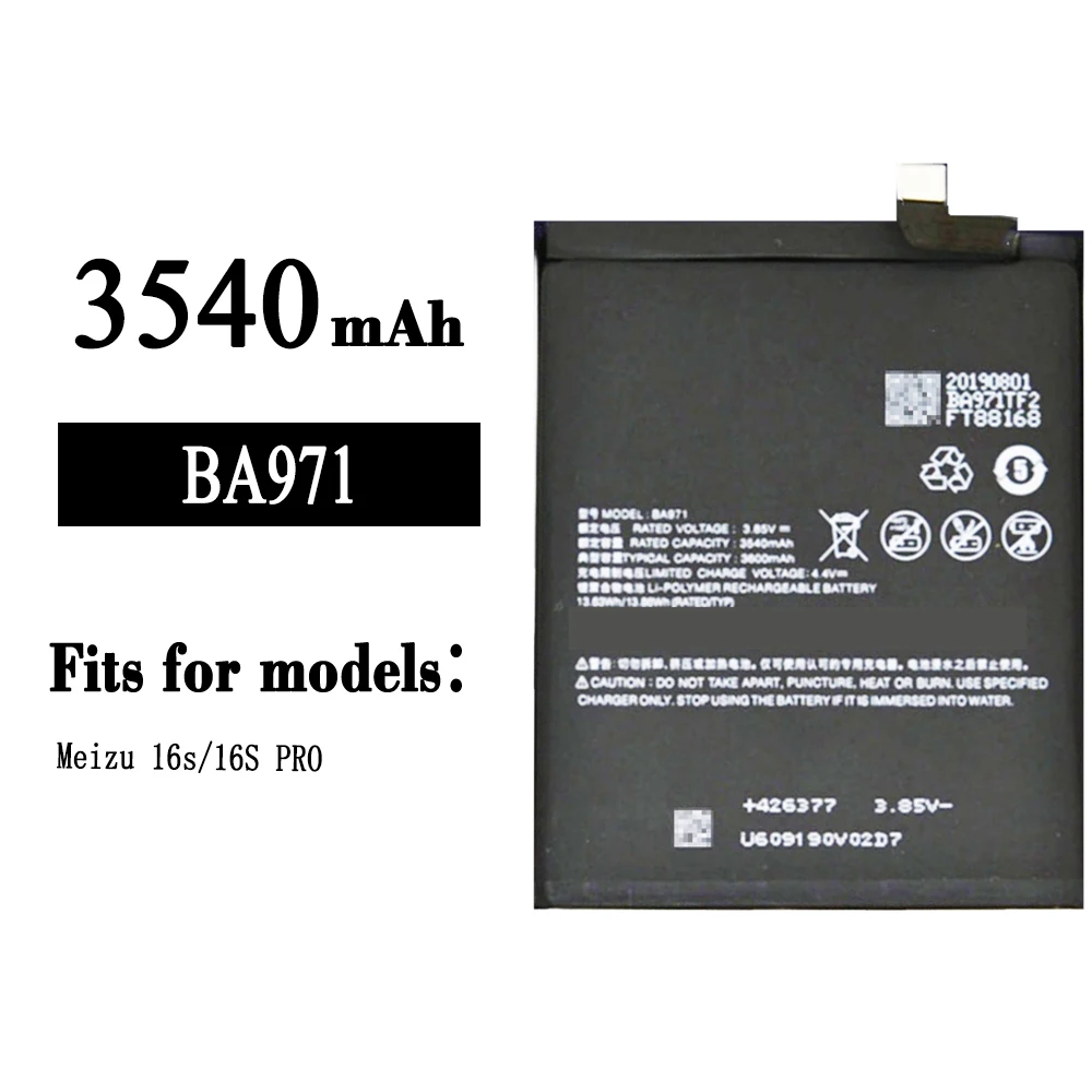 100% Orginal BA971 Mobile Phone Replacement Battery For Meizu 16s 16S PRO BA971 3540mAh Mobile Phone High Capacity New Battery