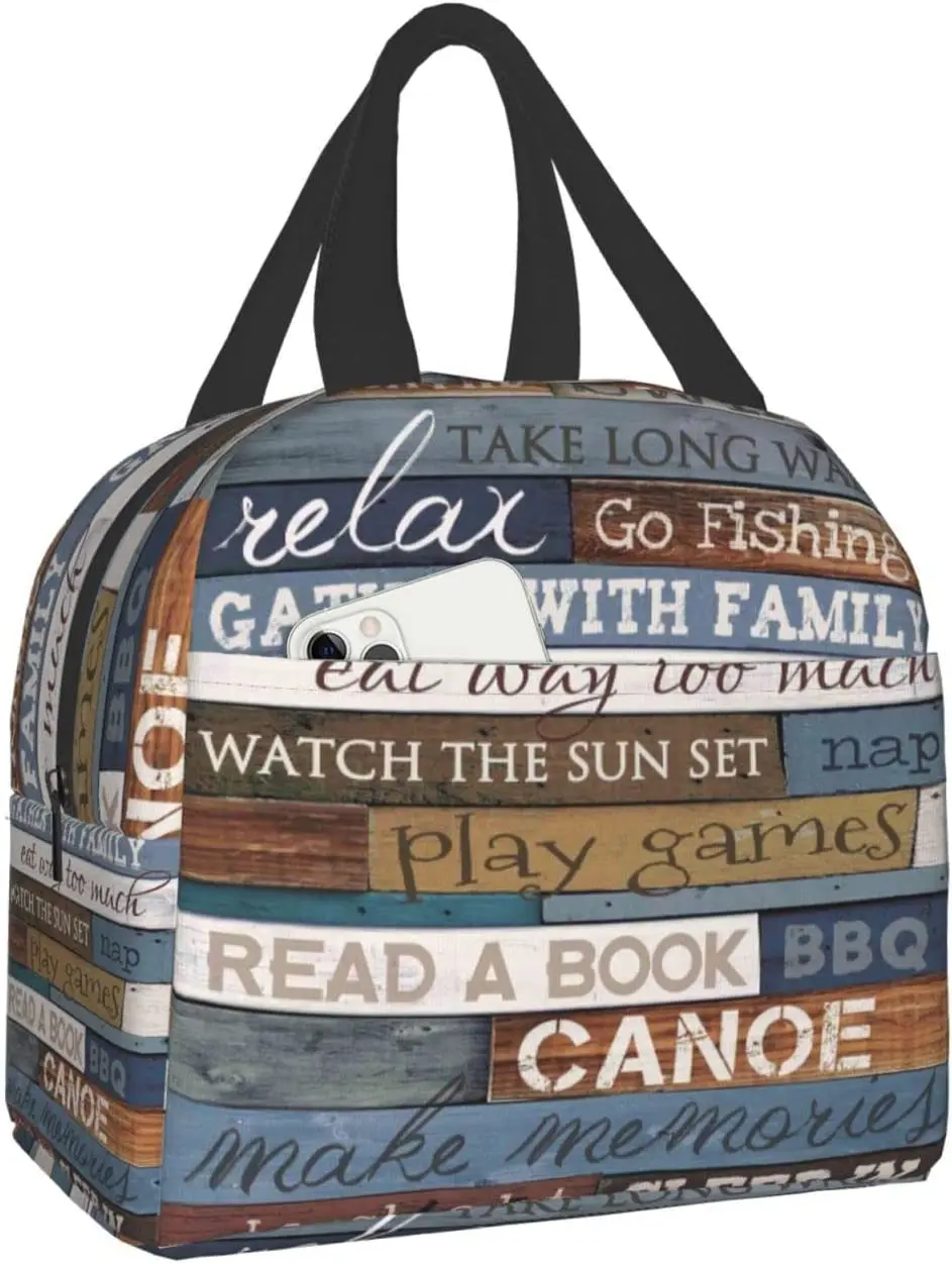 

Wood Charaters Lake Rules Lunch Bags For Women Portable Cooler Tote Bag Large Reusable Insulated Lunch Box Travel Picnic Work