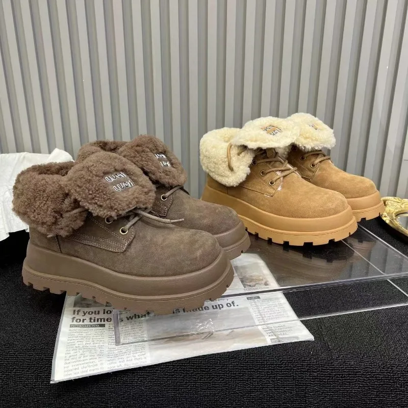 Новинка 2024 стильные замшевые зимние ботинки до щиколотки на толстой подошве