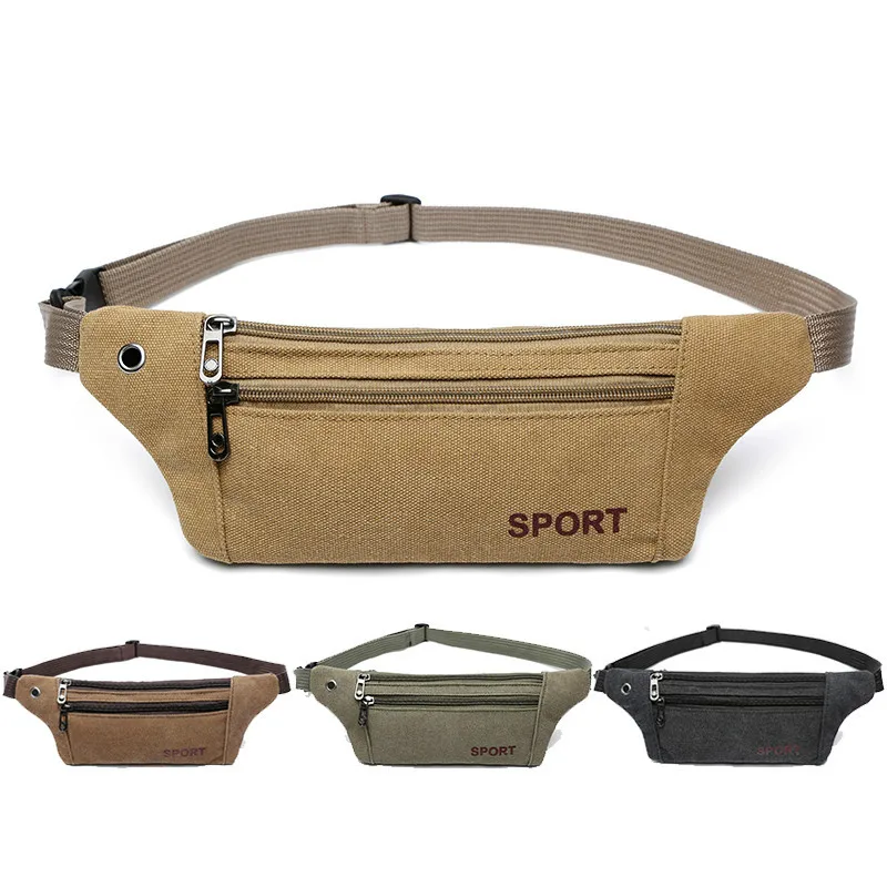 

Men Casual Durable Fanny Waist Pack Male Waist Bags Belt Canvas New Hip Bum Military Bag Pouch Three Zipper Pocket