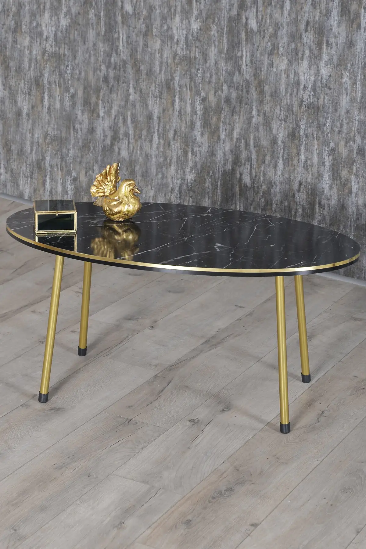 

Modern Medium Table Scandinavian Gold Metal Foot Double Gold De Mounted Medium Coffee Table Tea Coffee Serving Table Ellipse Living Room Lounge Table