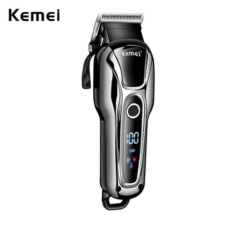 

Kemei KM-1990 Silver Hair Clipper Professional Hair Trimmer Hair Cutting Machine Electric LCD Display Barber Fade Cutter for Men