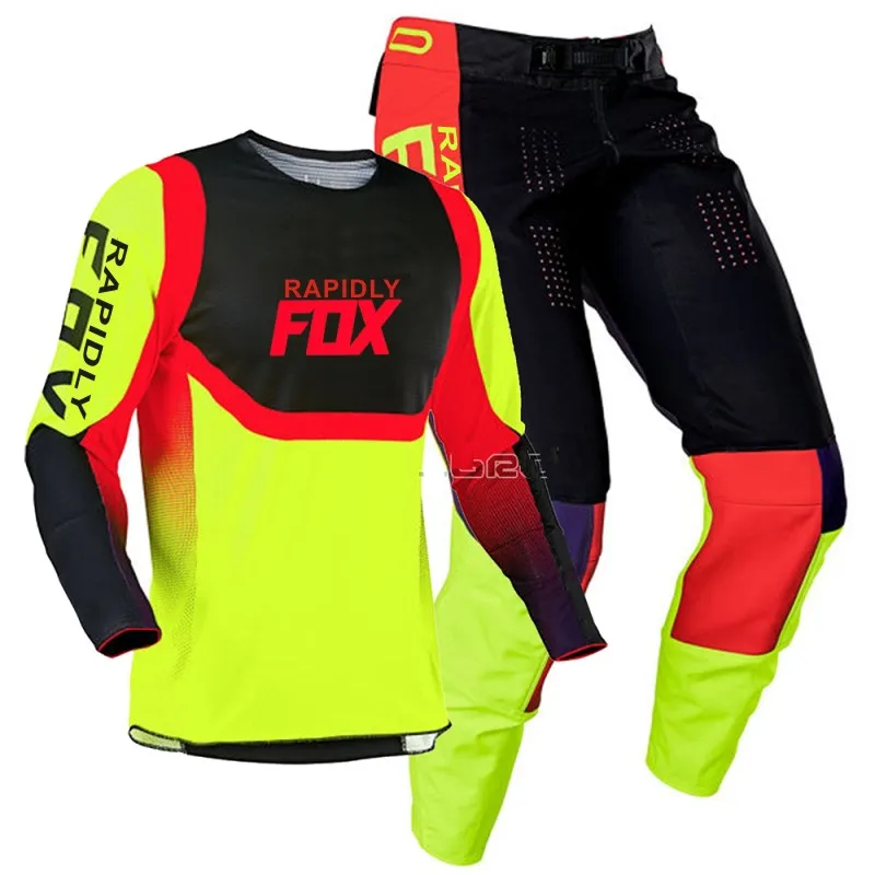 

New 2022 Racing Suit RAPIDLY Fox 180/360 motocross jersey and pants mx Gear Set green motorbike clothing mtb enduro