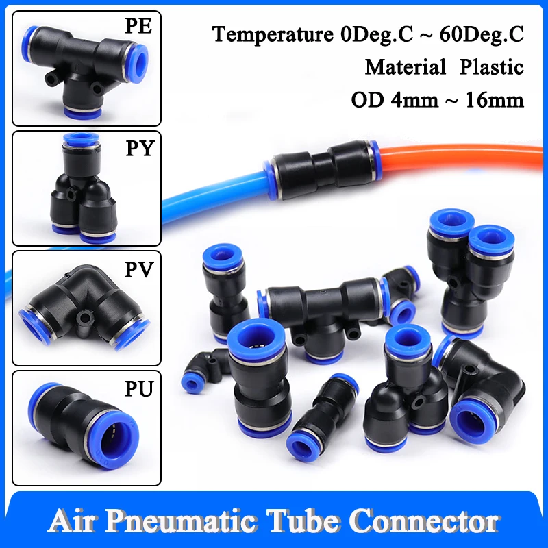 1~50pcs PY/PU/PV/PE Series Pneumatic Fittings OD 4mm 6mm 8mm 10mm 12mm 14mm 16mm Quick Push in Hose Jions for Air Pipe